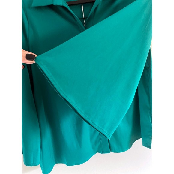 Chico's Women's Poplin Solid Cape Sleeve Shirt Ceramic Green Stretch NWT Size 8 - Picture 4 of 7